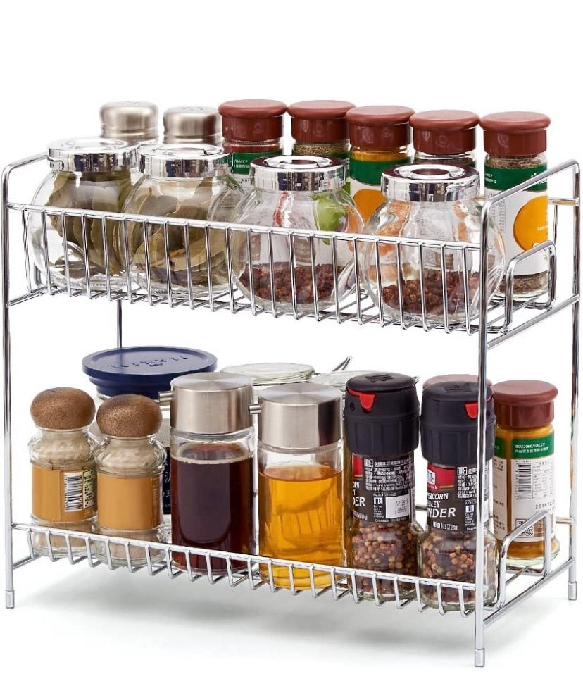 2-Tier Standing Rack EZOWare Kitchen Bathroom Countertop 2-Tier Storage Organizer Spice Jars Bottle Shelf Holder Rack - Chrome