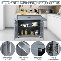 Grey Rolling Kitchen Island with Drawer, Cabinet & Side Racks