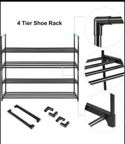 4-Tier Powder-Coated Metal Shoe Rack – Up to 16 Pairs