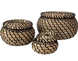 Set of 3 Round Seagrass Box Lidded Storage Bin