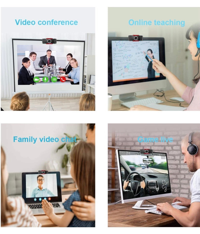 Webcam 1080P Full HD with microphone, JOYACCESS USB Computer Camera Compatible with Mac PC Laptop Tablet. Multi-Compatible, for Computer Windows Video Conferencing, Recording, and Streaming (Black Red)