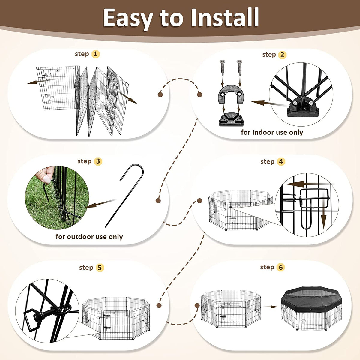 8-Panel 76 cm Metal Pet Playpen with Weather Cover