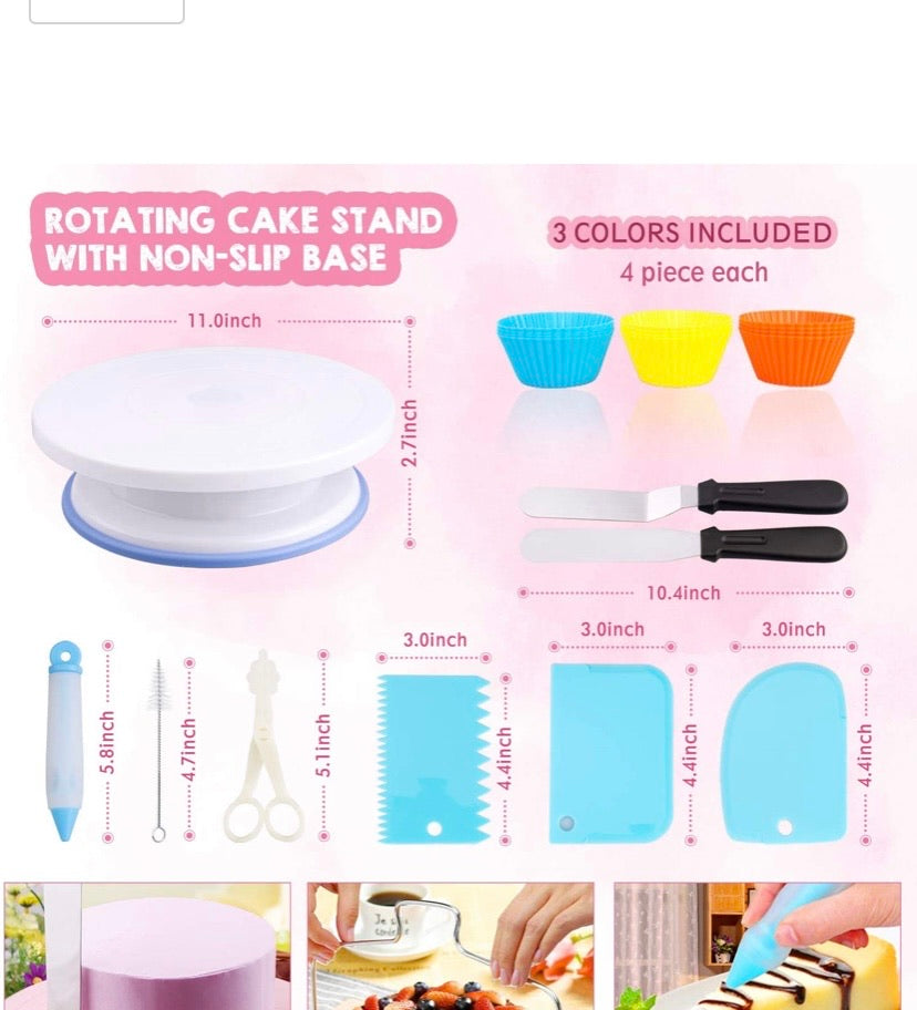 Cake Decorating Equipment, SPLAKS 106pcs Cake Decorating Set Cupcake Decorating Kit Baking Supplies with Nonslip Turntable Stand, 54 Numbered Icing Tips and Frosting Tools for Cake DIY