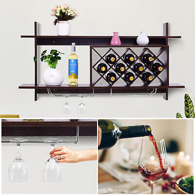 Wall-mounted Wine Rack Bottle Glass Holder Wine Storage Shelf Bar Home