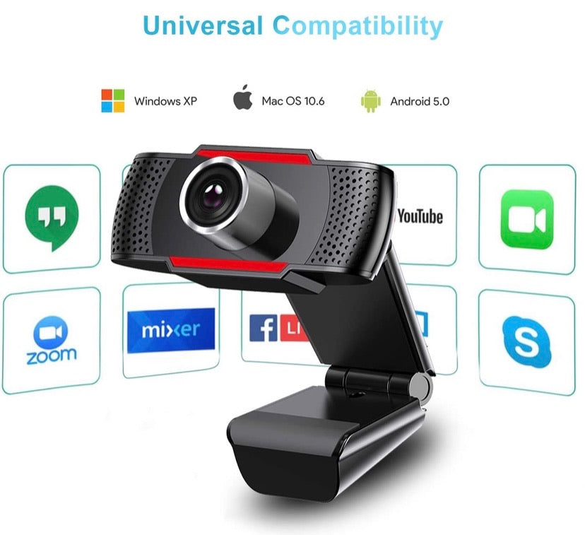 Webcam 1080P Full HD with microphone, JOYACCESS USB Computer Camera Compatible with Mac PC Laptop Tablet. Multi-Compatible, for Computer Windows Video Conferencing, Recording, and Streaming (Black Red)