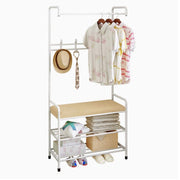 Portable Garment Rack with Shoe Storage & Side Hooks – Grey or White