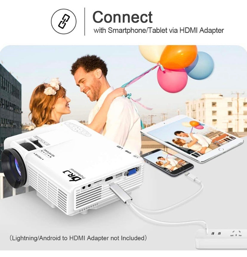 Professional HI-04 1080P Supported 4Inch Mini Projector with 170" Display - 40,000 Hours LED Full HD Video Projector, Compatible with HDMI,USB,SD (Latest Upgrade)