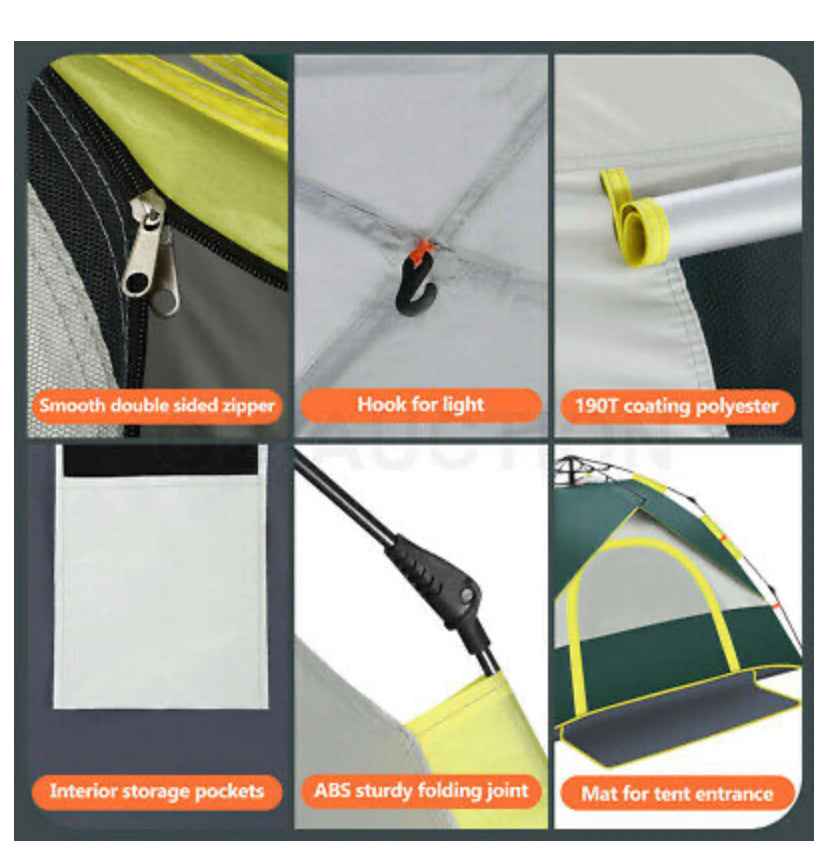 3 Person Pop Up Camping Tent Portable Beach Instant Shelter Sun Shade Hiking