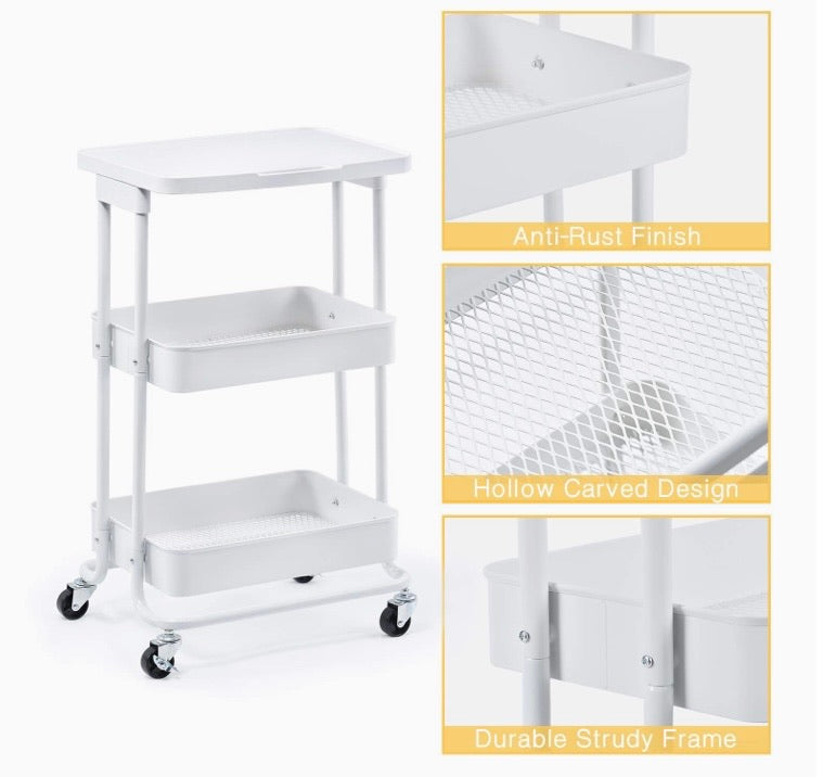 3-Tier Rolling Serving Cart with Tabletop