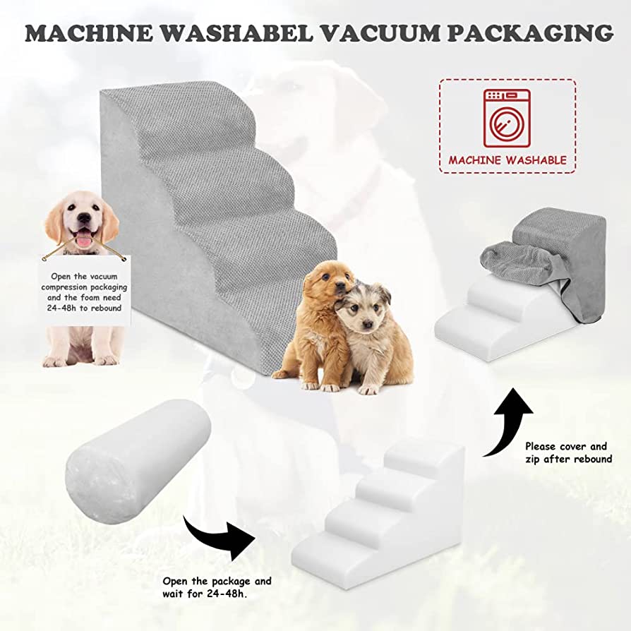 4-Tier Foam Pet Stairs for High Beds & Couches – 52 cm