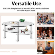 Oval Coffee Table 3-Tier Tempered Glass & Chrome Base Clear Living Room