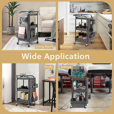 3-Tier Pegboard Rolling Storage Cart