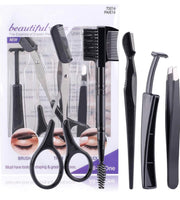 5-Piece Eyebrow Grooming Set with Razors, Tweezers, Scissors & Brush