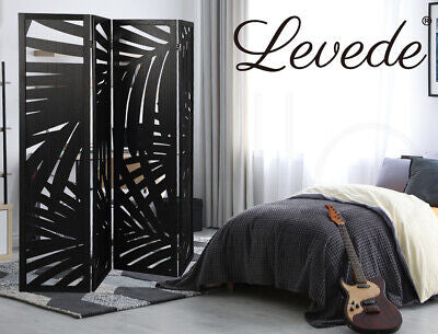 Black Paulownia-Wood 4-Panel Folding Room Divider