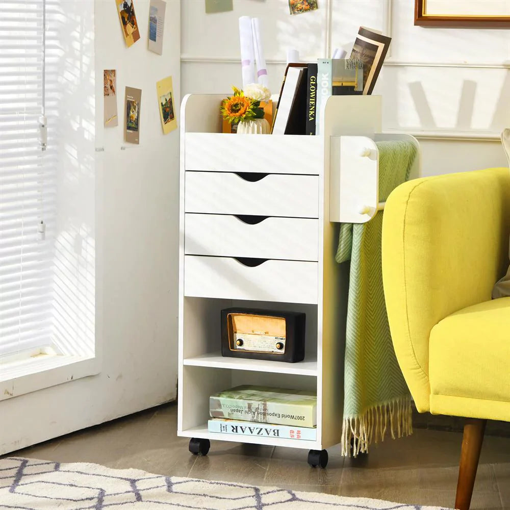 Mobile Trolley Cart 6-Tier Wood Storage Beside Table w/ Drawers Bathroom White