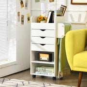Mobile Trolley Cart 6-Tier Wood Storage Beside Table w/ Drawers Bathroom White