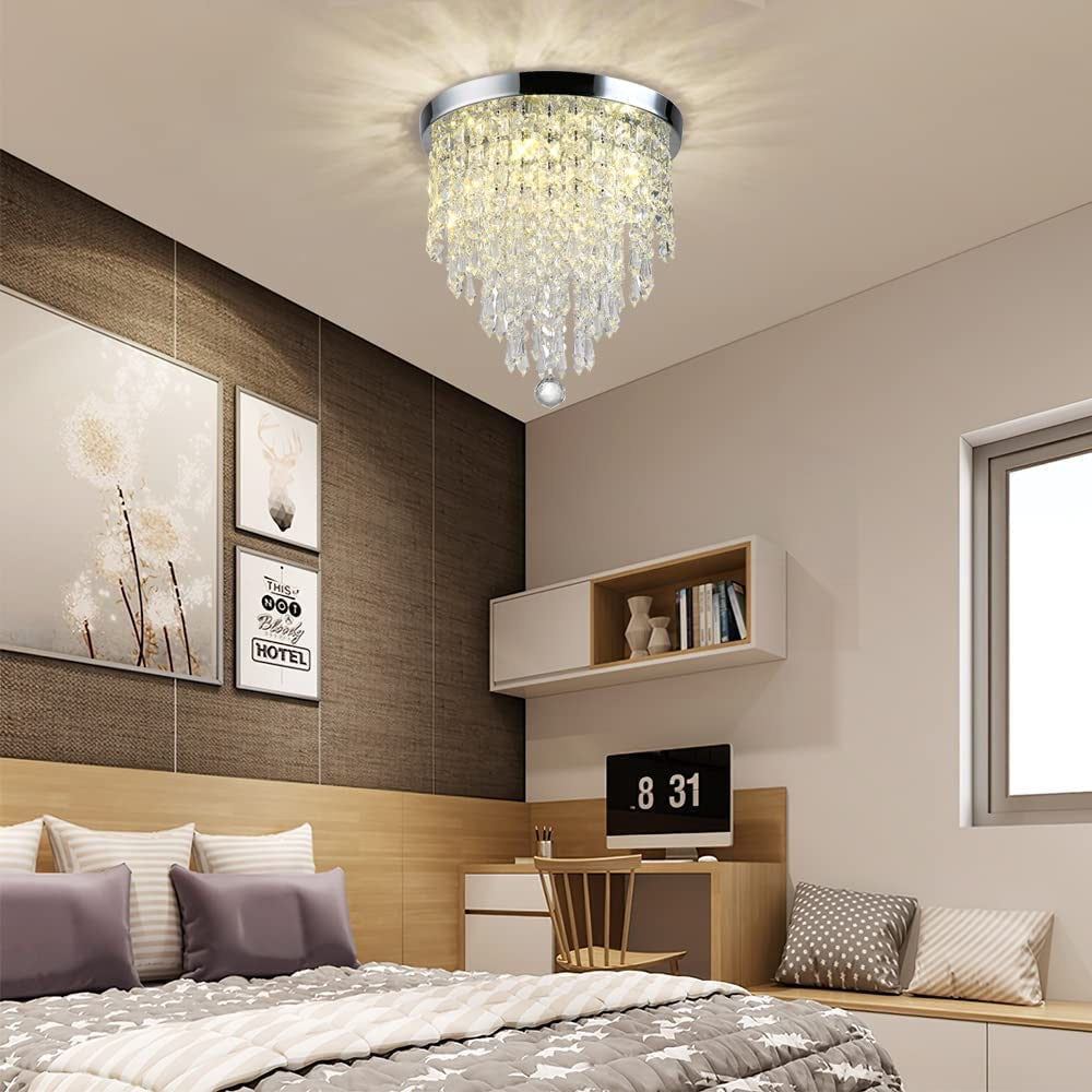 Crystal Chandelier, 3 Lights Modern Crystal Chandelier Light Fixture, H 24 cm x W 25 cm Mini Modern Ceiling Light for Bedroom, Hallway, Bar (Bulbs Not Included)