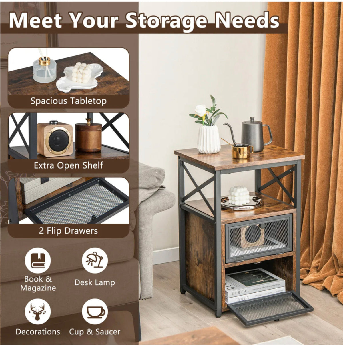 Industrial Wooden Bedside Tables – Set of 2