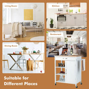 White Rolling Kitchen Island with Rubberwood Top