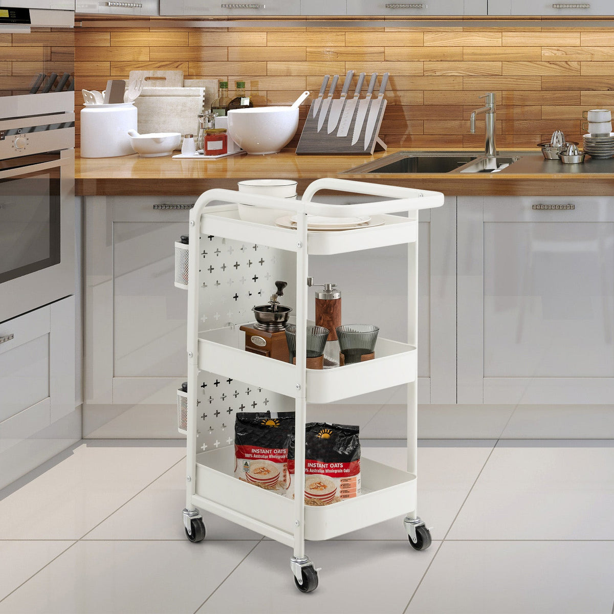 3-Tier Pegboard Rolling Storage Cart