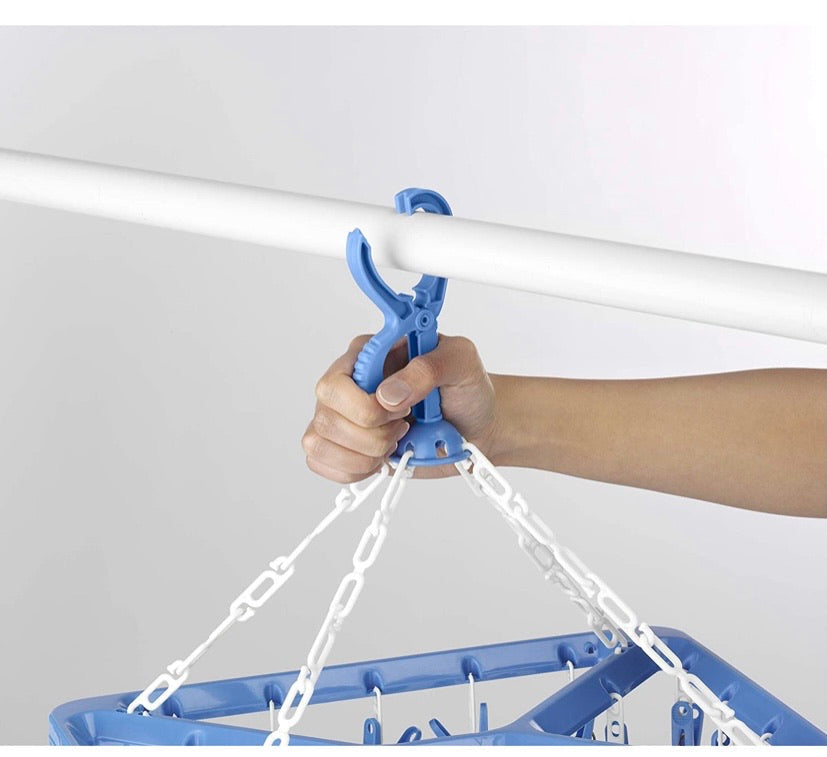 26-Clip Collapsible Laundry Drying Hanger – Blue & White