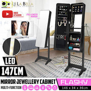 La Bella Black Full-Length Mirror Jewellery Cabinet with LED Light