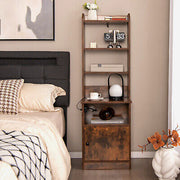 Nightstand Bedside End Side Table Bookshelf w/ Charging Station