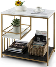 3-Tier Faux-Marble Sofa Side Table