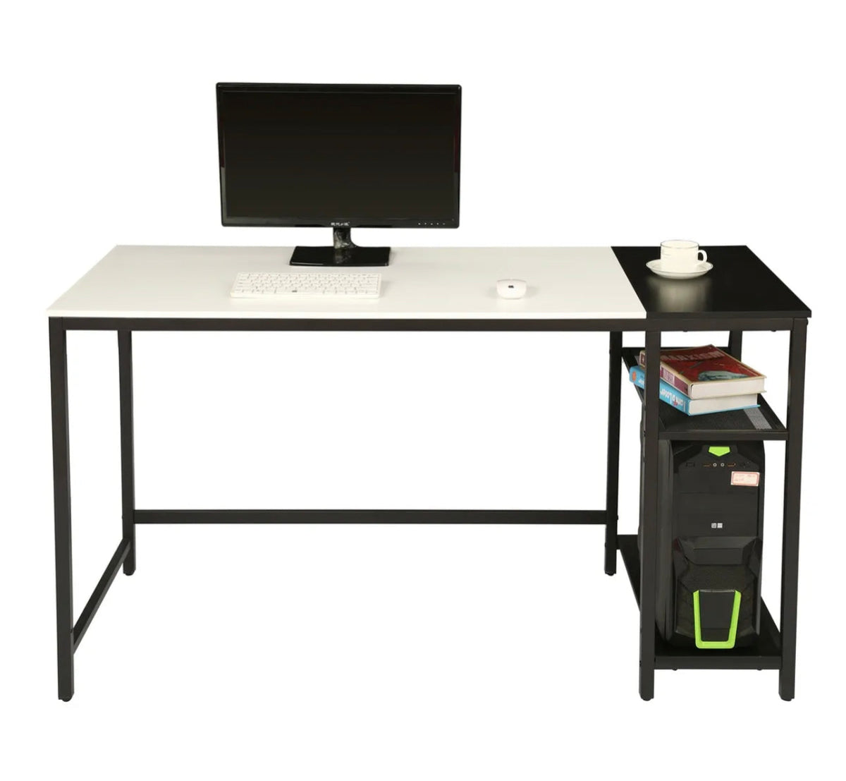 Computer Desk with 2-Tier Shelves – White & Black