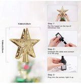 Christmas Tree Topper Lighted Star [Gold],3D Hollow Sparkling Star Christmas Tree Topper with Rotating Magic Cool White Snowflake Projector for Christmas Tree Ornament (Gold)