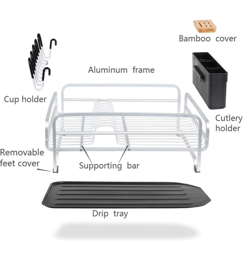 Kingrack Dish Rack, Aluminum Dish Drainer, Dish Drying Rack with Removable Drip Tray