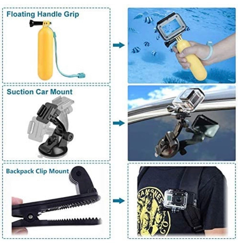 Accessories for GoPro Hero 7 Black / 6/5 Action Camcorder Camera Accessories Mounts Waterproof Housing Case Chest Head Strap Bike Car Backpack Clip Mount for Go Pro Hero7 Hero6 Hero5
