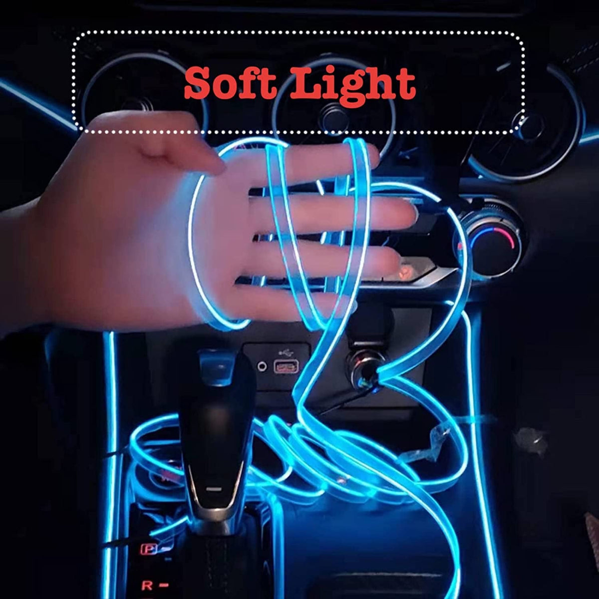 EL Wire Interior Car LED Strip Lights, USB Neon Glowing Strobing Electroluminescent Wire Lights, Ambient Lighting Kits for Car, Garden, Decorations, 5M (Blue)