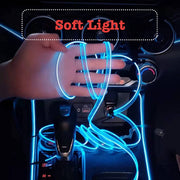 EL Wire Interior Car LED Strip Lights, USB Neon Glowing Strobing Electroluminescent Wire Lights, Ambient Lighting Kits for Car, Garden, Decorations, 5M (Blue)