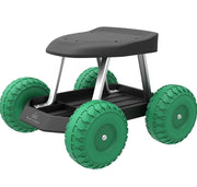 Pure Garden 82-VY021 Cart Rolling Stool with Wheels Seat, and Tool Tray for Weeding, Planting, or Lawn Care – Gardening Accessories and Supplies, 17.5x19, Green/Black