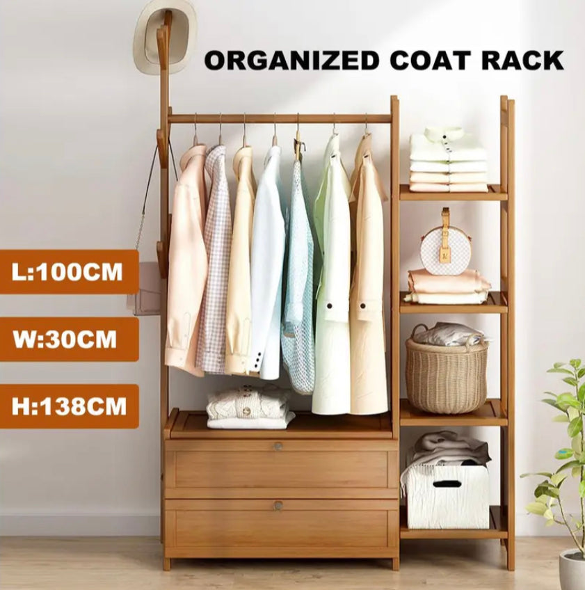 Solid Wood Coat Rack Stand Clothes Hanging Rail Rack Shelf Closet Hooks Storage Shelf