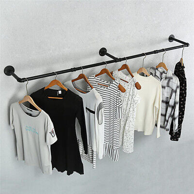 Industrial Iron Pipe Wall-Mounted Garment Rail