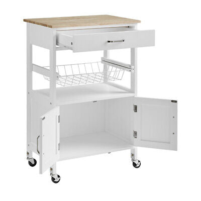 White Rolling Kitchen Storage Trolley with Drawer & Basket