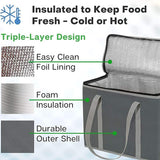 Set of 2 XL Insulated Grocery Bags with Zipper Closure Heavy Duty Foldable Insulated Shopping Bags for Groceries & Reusable Zipper Insulated Bag for Cold/Hot Shopping & Frozen Food Transport Delivery