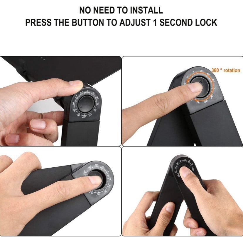 Laptop Desk/Stand/Table, Portable Folding Computer Table with CPU Cooling Fans and USB Cable, Adjustable Laptop Desk with Mouse Pad Side Mount, Bed/Sofa/Office Laptop Tray