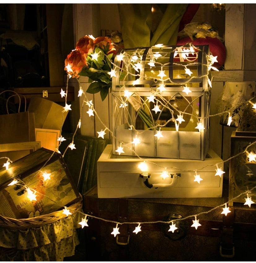 Star Fairy Lights - 70 LED 33 FT Star String Lights Waterproof for Indoor, Outdoor, Bedroom, Wedding, Party, Christmas Garden Decorations, Warm White
