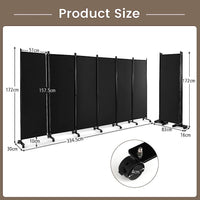 334.5 × 172 cm 6-Panel Rolling Room Divider – 4 Colours