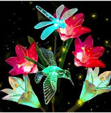 2 PCS Solar Garden Lights Outdoor, Garden Decor with 6 Lily Flower and Butterflies Combination Decorative Lights Multi-Color Changing LED Solar Stake Lights for Path, Yard, Yard Art, Yard Decorations.