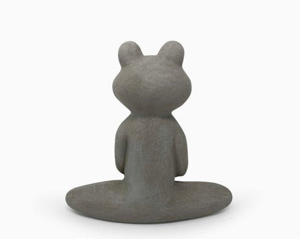 8.5in Meditating Frog Ceramic Sculpture – Grey Stone Finish