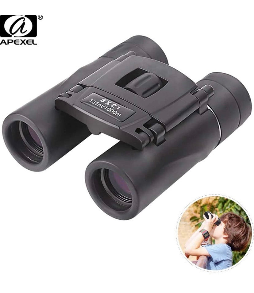 8×21 Compact Folding Binoculars with Strap & Carry Bag