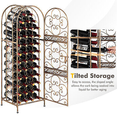 45-Bottle Arched Gold Steel Wine Rack with Latching Door