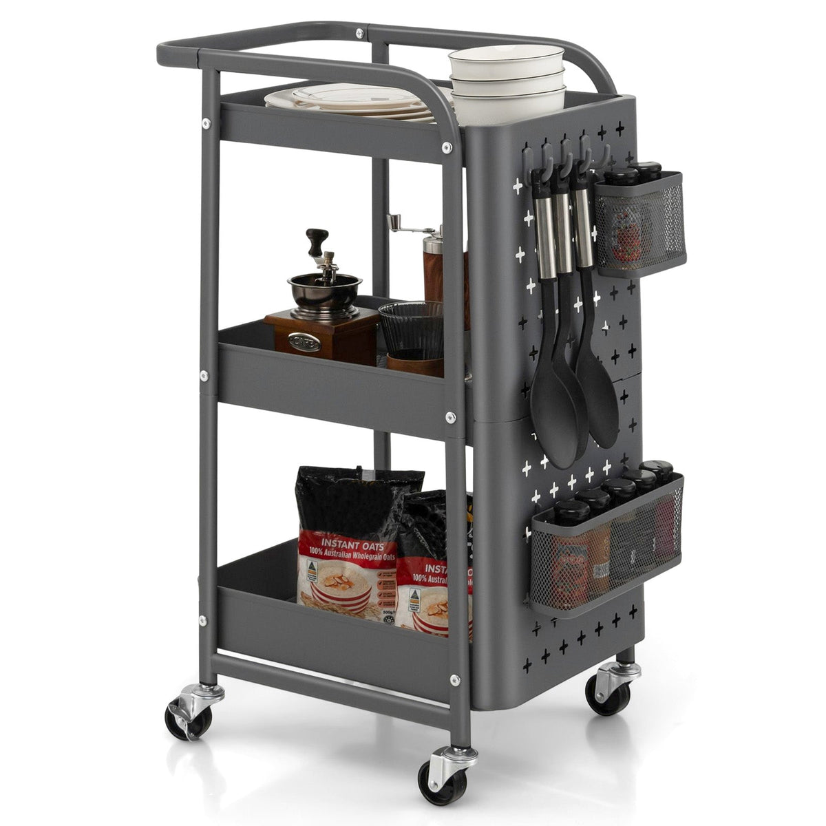 3-Tier Pegboard Rolling Storage Cart