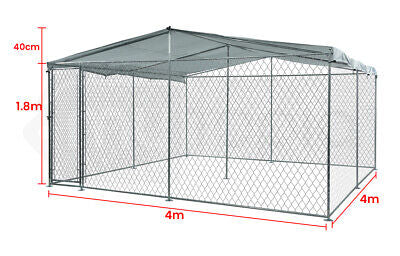 4 × 4 m Chain-Link Dog Kennel Run with Shade Cover