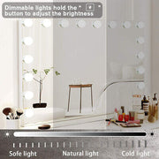 Vanity Smart Mirror with Lights Bluetooth Speaker USB Power Charging Large Hollywood Lighted Mirror with 18 Dimming LED Bulbs for Tabletop/Wall-Mounted