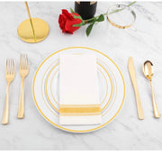 102 pcs Gold Plastic Plates, Disposable Party Plates, Gold Rimmed White Plates, Premium Heavyweight Plates for Wedding, Easter Include 51 Dinner Plates, 51 Dessert Plates, Supernal